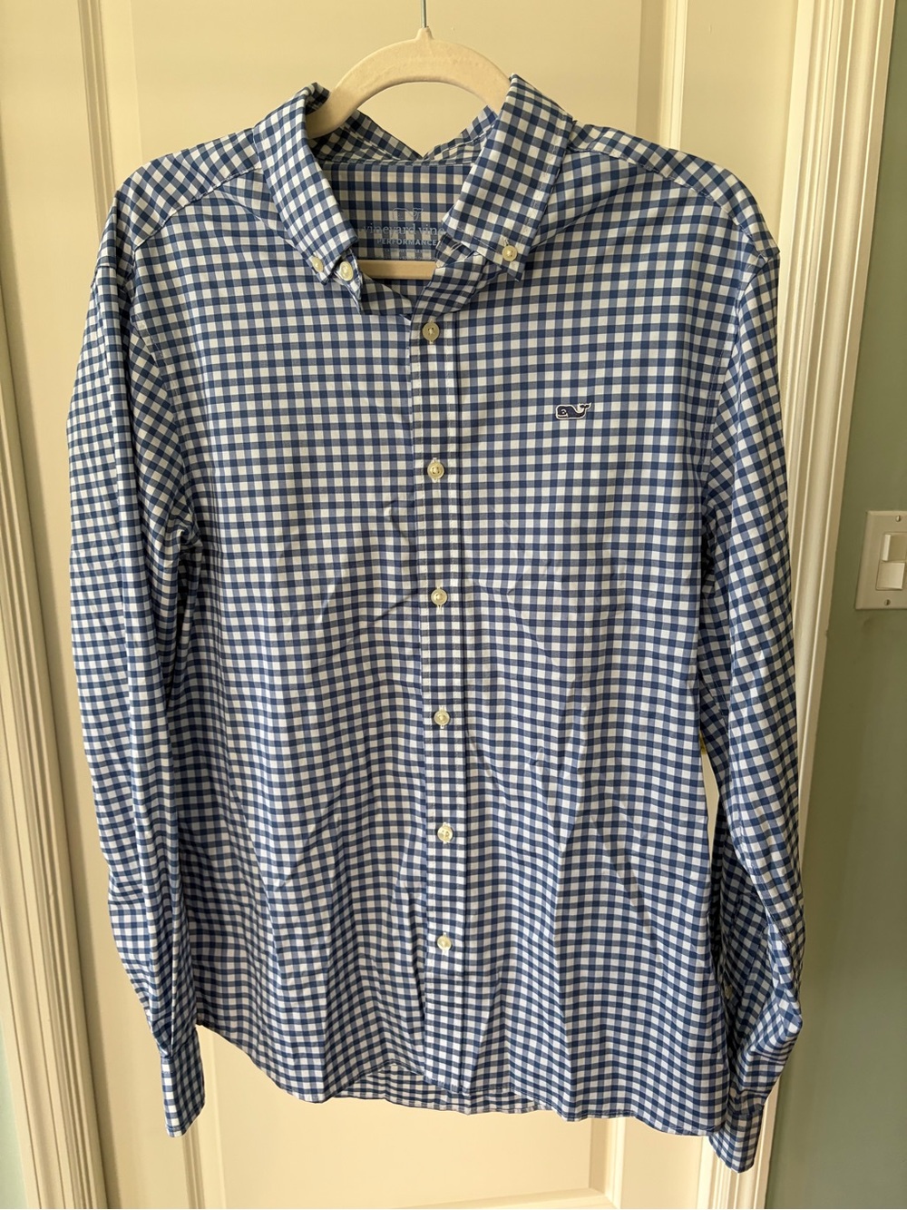 Vineyard Vines Performance Blue Gingham Button-Down Shirt - Men's Medium